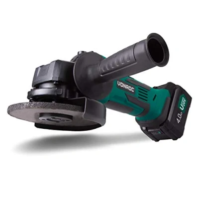 Imagen de VONROC Amoladora angular inalámbrica 20V, 115mm juego completo que incluye 1x batería de 4.0Ah, cargador rápido, asa lateral y bolsa herramientas