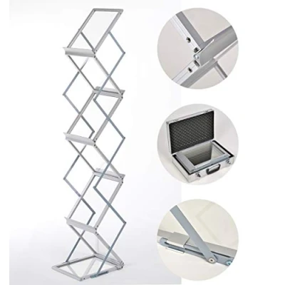 Imagen de DISPLAY SALES Soporte para folletos plegable Expositor de pie 6 x DIN A4 incl. Maleta transporte publicidad en plata flyers aluminio/acrílico