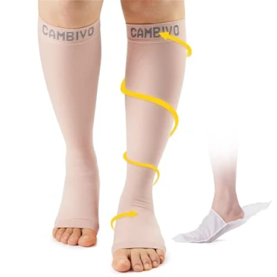 Imagen de CAMBIVO Medias de Compresión con Punta Abierta, Calcetines Compresion Mujer Hombres, Clase 2, Compression Socks 20 30 mmHg para Varices, Circulacion Piernas, Enfermera, Running