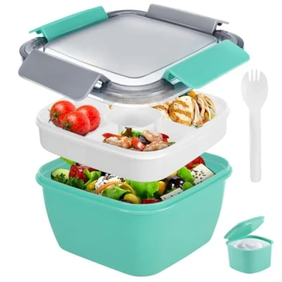 Imagen de Farerkass Fiambrera con 3 Compartimentos, Bento Box a Prueba de Fugas 1500ML, Infantil y Adultos, Lunch para Microondas Lavavajillas Campus Escuela Trabajo