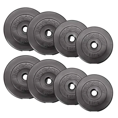 Imagen de Bad Company Placas con mancuernas de 30/31 mm, plástico 30 kg, juego pesas 4 x 5 kg + 2,5 goma para largas y cortas