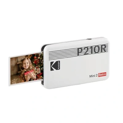 Imagen de Kodak Mini 2 Retro Mobiler Fotodrucker color für Smartphone (iOS, Android y Bluetooth) Blanco 8 Hojas (54 x 86 mm, Tecnología 4Pass Laminado)