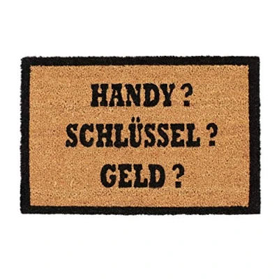 Imagen de Relaxdays Felpudo Antideslizante «Handy? Schlüssel? Geld?», Fibra de Coco PVC, Marrón Negro, 40 x 60 cm