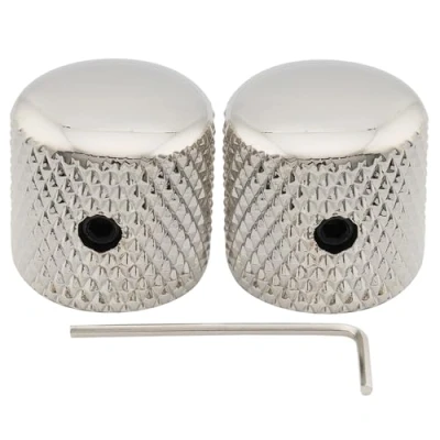 Imagen de Musiclily Pro 1/4&quot; Acero Estriado Fino Botón de Potenciómetro Dome con Tornillo Fijación Ajuste Universal Knobs Perillas para Guitarra Eléctrica o Bajo, Nickel (2 Piezas)