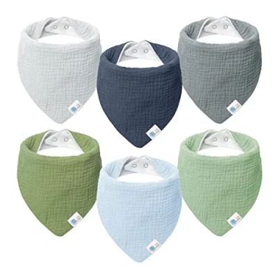 Imagen de Lulu moon Babero triangular para bebé, muselina niños y niñas (6 unidades, Río)