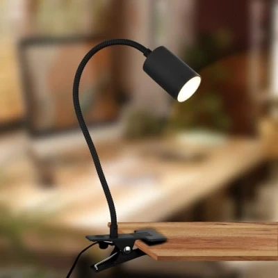 Imagen de B.K.Licht Lámpara Flexo Escritorio con Pinza, LED, Color de Luz Blanco Cálido, Orientable, Lectura, Pinza Cabecera, Oficina, Cama, Para Niños, 40x10x6,5cm, Negro