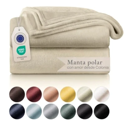 Imagen de Blumtal Mantas para Sofá de Franela Suave y Acolchada Manta Polar 100% Microfibra Extra Suave, sofá, Cama o Sala Estar, Beige, 270 x 230 cm