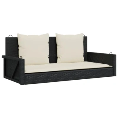 Imagen de vidaXL Banco Columpio con Cojines ratán sintético Negro 119x56x48 cm, Silla Colgante, Asiento Columpio, Colgante de ratán, Hamaca