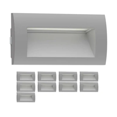 Imagen de ledscom.de 10 LED aplique empotrable ZIBAL, downlight para exteriores, IP65, gris mate, 140 x 70mm, 3,3 W, 209lm, blanco cálido