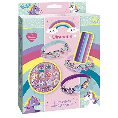 Imagen de Juego de pulseras unicornio para manualidades, diseño en 3 colores diferentes con 18 bonitos abalorios diseños unicornios, 21 Stück (1er Pack), Plástico