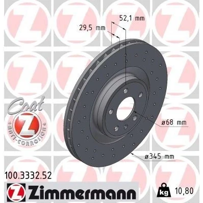 Imagen de ZIMMERMANN SPORT COAT Z 100.3332.52 Disco de freno 345 30 6/5 5 112 ventilación interna, perforado revestido altamente carbonizado AUDI: A5 B8 Coupé