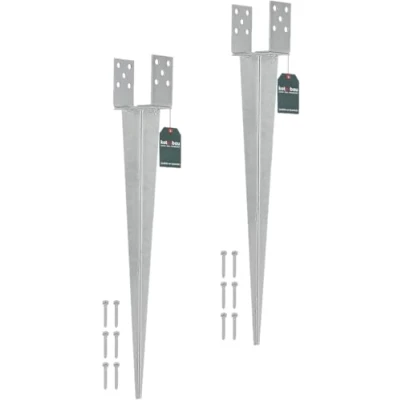 Imagen de KOTARBAU® Juego de 2 soportes para postes 0 120 mm, acero plateado, galvanizado, ajustable, madera, anclajes suelo, manguito suelo