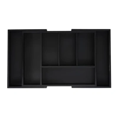 Imagen de Relaxdays Cubertero Cajón Extensible, Organizador Cubiertos 5 7 Espacios, Clasificador Utensilios, Bambú/MDF, Negro