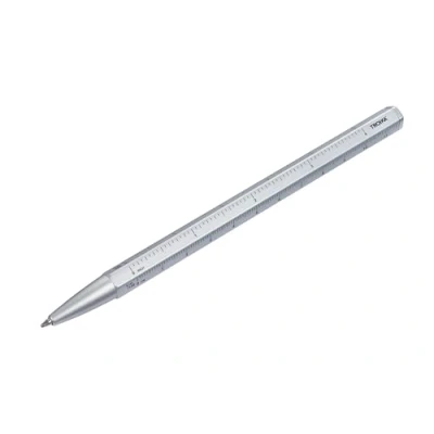 Imagen de Bolígrafo multitarea con recambio D1 negro CONSTRUCTION BASIC regla en centímetros/pulgadas, escala 1:20/1:50 fácil cambio de aluminio, metal plateado TROIKA original