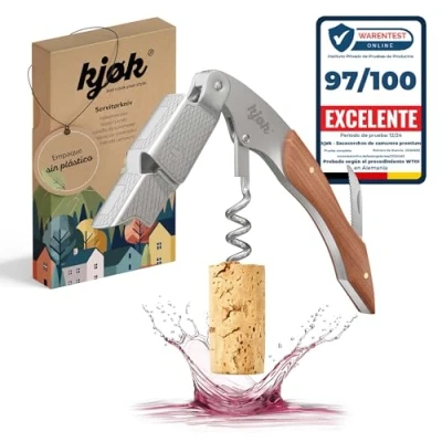 Imagen de kjøk Premium Sacacorchos de Camarero Acero Inoxidable Cepillado con Mango Madera y Cortacápsulas, Elegante Utensilio Cuchillo Sumiller, Abridor Vino, Abrebotellas Profesional