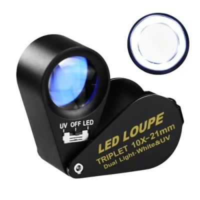 Imagen de 10X Lupa de joyería con Iluminada, plegable metal luz LED para joyería, monedas, sellos