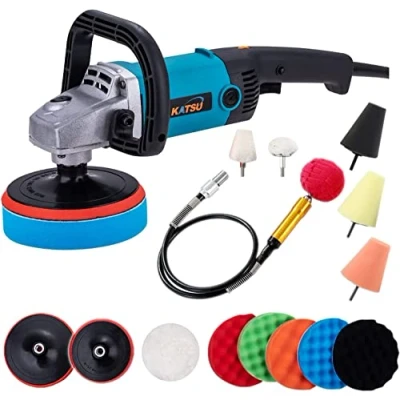 Imagen de KATSU Pulidora Eléctrica de Coche, 1200W 150mm 180mm con Pulido, Kit Detalles 6 Velocidades Variables, 16 Piezas Accesorios 101327E