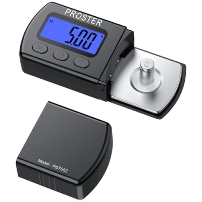 Imagen de Proster Pesa para Aguja de Tocadiscos 0 5g Escala Fuerza Cápsula Alta Precisión 0.01g con Pantalla LCD Retroiluminada Medidor Cartucho Brazo Fono