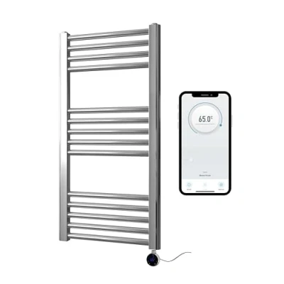 Imagen de Greened House Toallero eléctrico cromado inteligente controlado por WiFi, 400 mm de ancho x 800 alto, plano, temporizador programable 7 días, compatibilidad con la aplicación