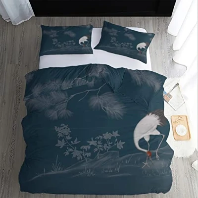 Imagen de Funda Nordica Cama 180 Estilo Japones, Grúa Edredon 240x260 cm y 2 Fundas de Almohada 50x75 cm, Juego Ropa 3 Piezas, Nordicas Microfibra Suave