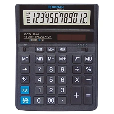Imagen de DONAU TECH/K DT4127 01 calculadora de sobremesa con función raíz 12 dígitos, 203 x 158 31 mm, Color Negro, Pantalla Doble Potencia, Funciona Pilas, diseño