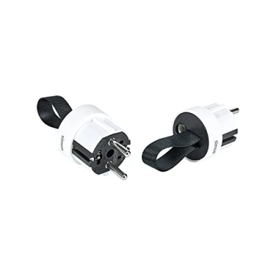 Imagen de SIMON PLUG Clavija Extraplana con Salida Frontal, de Enchufe Macho 16 A 250V, Toma Tierra y Sistema Easy Pull, Ideal para Espacios Reducidos Detrás Muebles, Color Blanco Negro