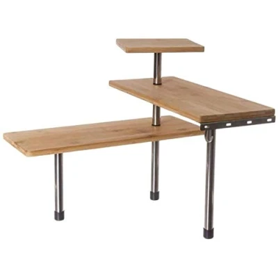 Imagen de BAKAJI Estantería esquinera para Cocina, 3 estantes, Madera de bambú, Estructura Acero, Mueble esquinero, portaobjetos con Ganchos