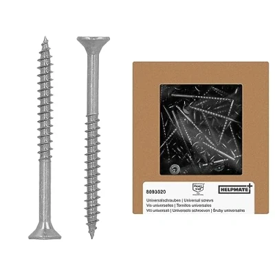Imagen de HELPMATE Tornillos universales de cabeza avellanada 5,0 x 60, acero inoxidable A2, 100 unidades para madera con accionamiento en T y rosca parcial aglomerado