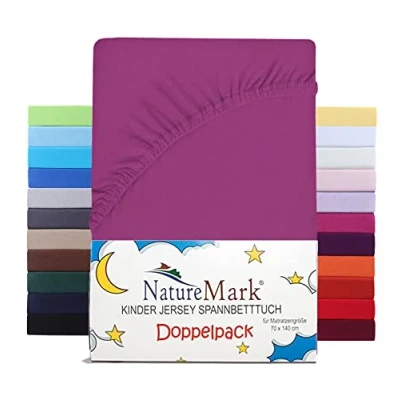 Imagen de NatureMark Juego de 2 sábanas bajeras ajustables para niños, 100% algodón, cuna y cuna, 70 x 140 cm, color rosa