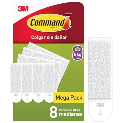 Imagen de Command Tiras Adhesivas Para Colgar Cuadros, Pack de 8 x 2 Blancas Medianas Marcos, Espejos, Letreros, o Relojes Pared Sin Agujeros y Taladrar