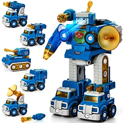 Imagen de hahaland Robot Transformado Juguetes Niños 4 5 Años, en 1 Coches de Montaje para 6 7 8 Años Regalos Originales