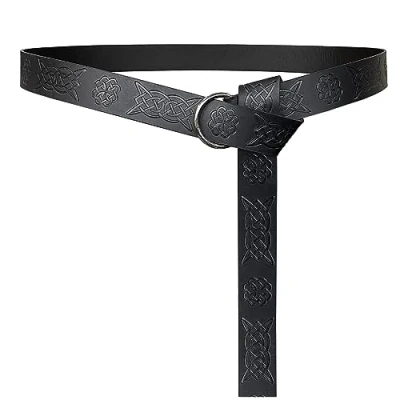 Imagen de HiiFeuer Cinturón O Ring de cuero PU en relieve medieval, caballero renacentista retro (Negro B)