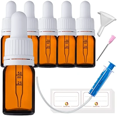 Imagen de HandsUnity 5ml 6 piezas Frasco de Vidrio Para Pipetas Juego Frascos Farmacia Ámbar con Tapa Pipeta Blanca incluye 17 Accesorios Botellas Marrón
