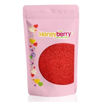 Imagen de HONEYBERRY INCLUSIONS Chispas de azúcar roja 200 g, fideos comestibles primera calidad para hornear, decoraciones cupcakes y pasteles, helados, postres glaseados