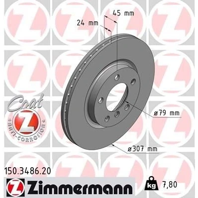 Imagen de ZIMMERMANN COAT Z 150.3486.20 Disco de freno 307 24 6/5 5 120 ventilación interna revestido altamente carbonizado MINI: Countryman, Paceman