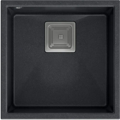Imagen de QUADRON fregadero de cocina granito un seno tamaño 41 x 42 22,5 cm color: negro y acero DAVID 40 1 moderno con sifón manual