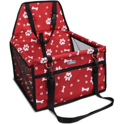Imagen de Nobleza Refuerzo de Coche para Perros, Asiento del Seguridad Mascotas Perro Gato Plegable Lavable Viaje Bolsas y Otra Mascota Pequeña con Cremallera Bolsillo, 40 * 34 25 cm, Rojo
