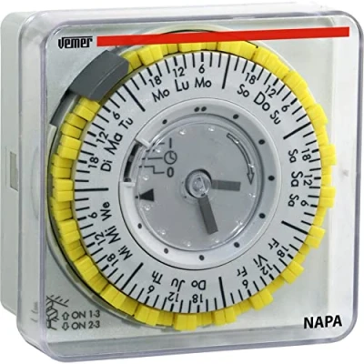 Imagen de VEMER VP887400 Interruptor Horario Electromecánico, Temporizador con Programación Semanal, Instalación en Panel, Gris Claro