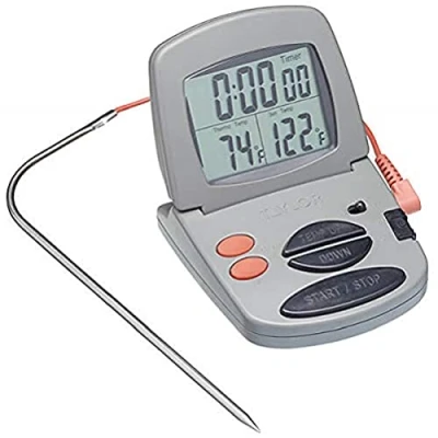Imagen de Taylor Pro Termómetro Digital de Horno para Carne, Sensor Cocción Multifuncional Precisa con Temporizador Digital, adecuado Carne y Barbacoa, Plástico/Acero Inoxidable Gris