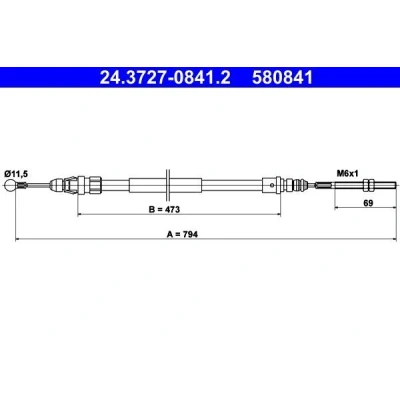 Imagen de ATE 24.3727 0841.2 Cable de Freno Mano 794 PEUGEOT: 607 Berlina
