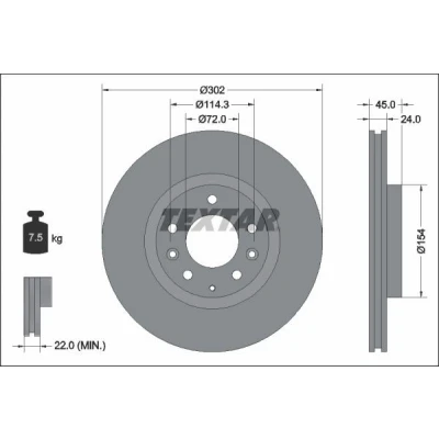 Imagen de TEXTAR PRO 92261503 Disco de freno 302 24 05/08 114,3 ventilación interna revestido sin perno sujeción rueda, buje rueda MAZDA: RX 8