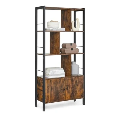 Imagen de VASAGLE Biblioteca, Librería de 4 Niveles, Estantería con Puertas, Armario Libros, Estilo Industrial, Marco Acero, para Salón, Estudio, Oficina, Cocina, Marrón Rústico y Negro Tinta LBC022B01
