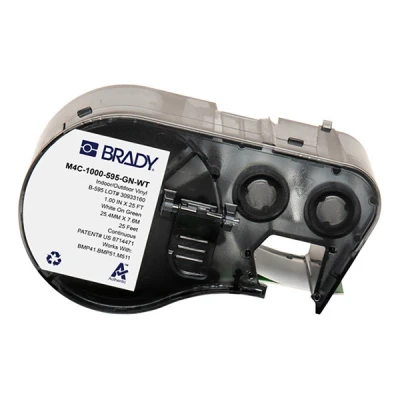 Imagen de Brady M4C 1000 595 GN WT cinta vinílica blanca sobre verde 25,4 mm x 7,62 m (original)