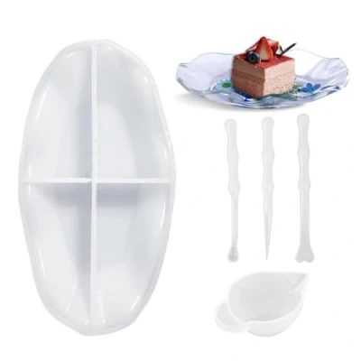 Imagen de MisFun Moldes Resina Epoxi, Molde de Bandeja, Silicona Ovaladas con 3 Herramienta, para Posavasos, Bricolaje, Ceniceros, Portavelas, Manualidade (B)