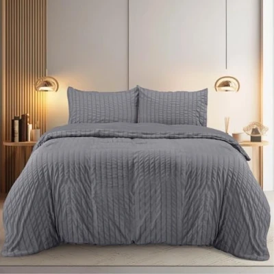 Imagen de Utopia Bedding Seersucker Funda Nordica Cama 105 Juego de Nórdica Microfibra 200x200 cm y 2 Almohada 50x75 (Gris)