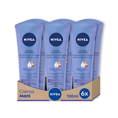 Imagen de NIVEA crema de manos aterciopelada en paquete 6 x 100 ml, nutritiva enriquecida con manteca karité, perfumada para las fórmula suave y ligera