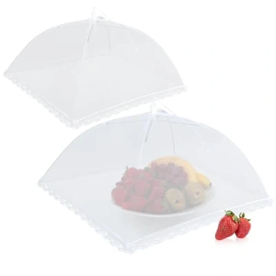 Imagen de COM FOUR® 2x Cubierta para moscas alimentos comer, fruta y cubiertas 44 cm (02 piezas blanco)