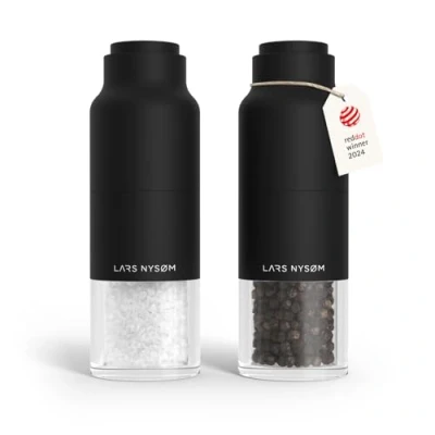 Imagen de LARS NYSØM Juego de Molinillo Sal y Pimienta Acero Inoxidable con Ajustable I Diseño Botella Especias Manual (Carbon Black)