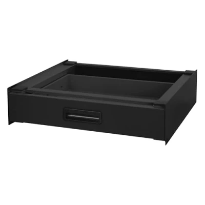 Imagen de ML Design Bastidor Intermedio con Cajón Extraíble de Acero 60x55 cm Negro Soporte Conexión para Lavadora y Secadora Kit Universal Antideslizante Estante Extensible Cesto Ropa