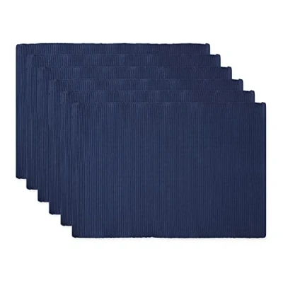 Imagen de DII Basic Everyday Juego de manteles Individuales Acanalados 100% algodón, 13 x 19 Pulgadas, Azul náutico, 6 Piezas